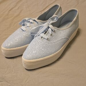 Keds Light Blue Glitter Platform Shoes Size 8.5